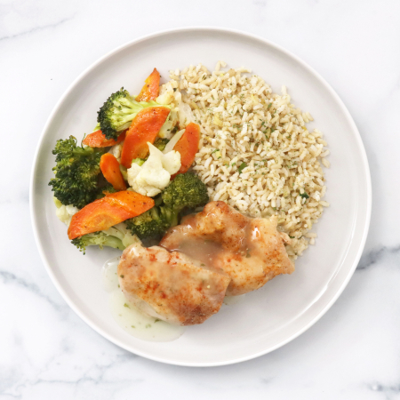 Roasted Chicken Thigh with Herb Brown Rice with California Blend