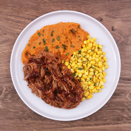 BBQ Pulled Pork with Sweet Potatoes with Corn
